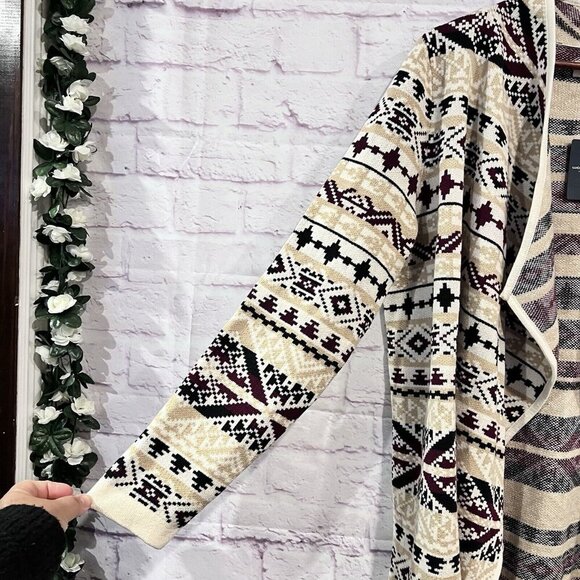 Lucky Brand Aztec Jacquard Open Front Long Sleeve Knit Cardigan Size XL Boho - Picture 5 of 9